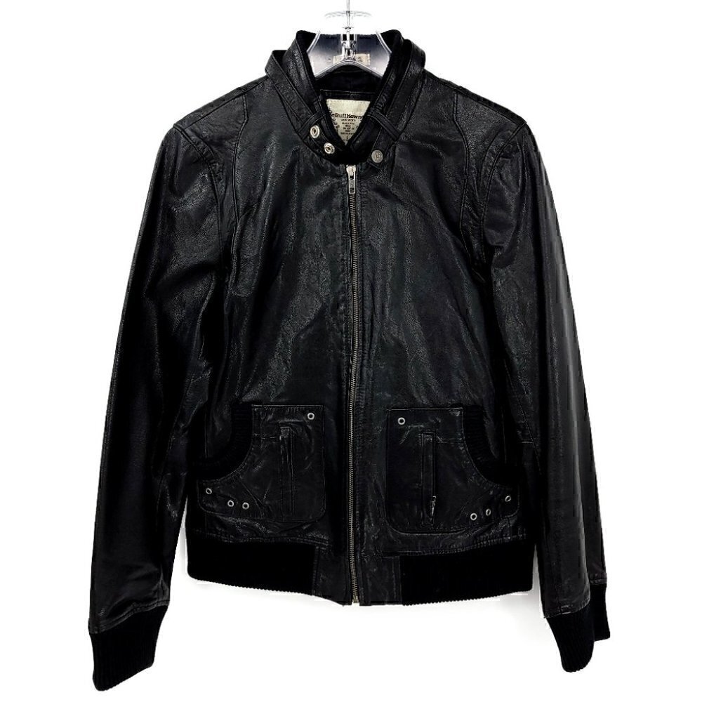 Ruff Hewn Leather Women's L Black Jacket '80s Flashback Zipper Sleeves  Stretch
